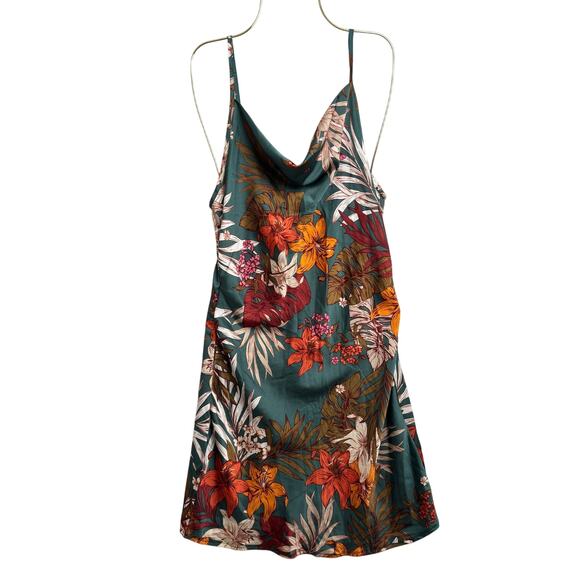 Tropical Printed Sling Satin Low Neck Slim Waist Floral Dress Women’s Size M - Picture 7 of 8